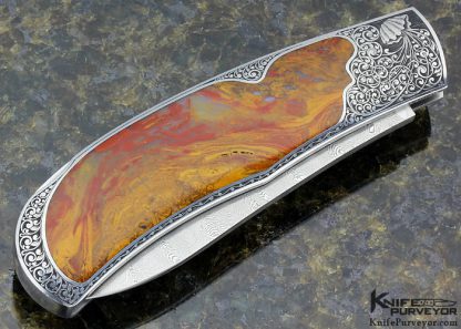 Steve Hoel Custom Knife Damascus Lockback Engraved by Stanley Stoltz - Image 4