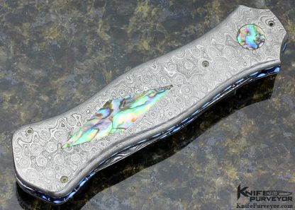 Wayne Whittaker Custom Knife "Cobra" Raindrop Pattern Damascus & Abalone Shell Inlay Linerlock - Image 4