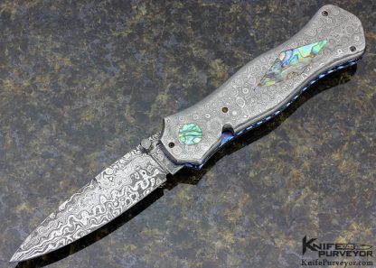 Wayne Whittaker Custom Knife "Cobra" Raindrop Pattern Damascus & Abalone Shell Inlay Linerlock