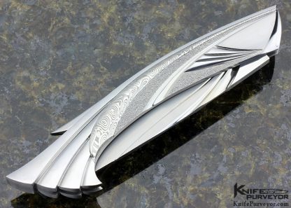 8/20/14 Wolfgang Loerchner Custom Knife Carved & Fluted Damascus Lockback - Image 6