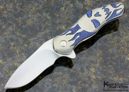 Gerry McGinnis Custom Knife "Prawn" with Carved Skull Titanium Flipper