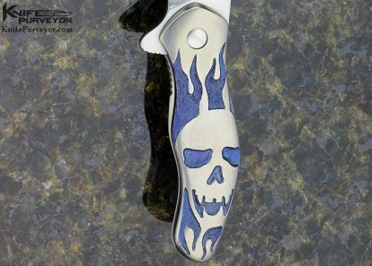 Gerry McGinnis Custom Knife "Prawn" with Carved Skull Titanium Flipper - Image 3