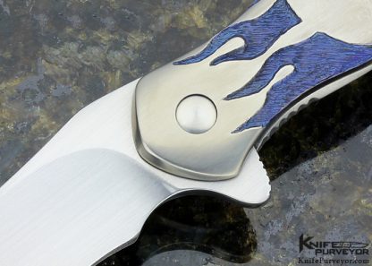 Gerry McGinnis Custom Knife "Prawn" with Carved Skull Titanium Flipper - Image 2