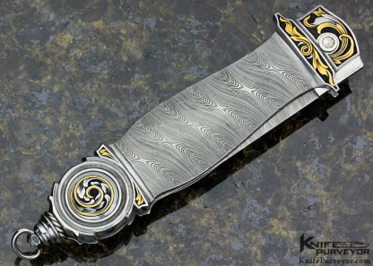 Jack Levin Custom Knife Automatic Damascus Art Dagger Leverlock Engraved by Tim George - Image 4