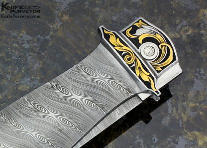 Jack Levin Custom Knife Automatic Damascus Art Dagger Leverlock Engraved by Tim George - Image 5