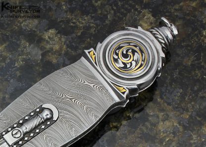 Jack Levin Custom Knife Automatic Damascus Art Dagger Leverlock Engraved by Tim George - Image 3