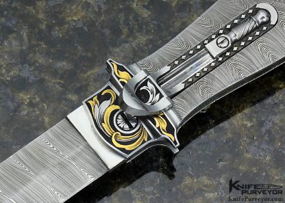 Jack Levin Custom Knife Automatic Damascus Art Dagger Leverlock Engraved by Tim George - Image 2