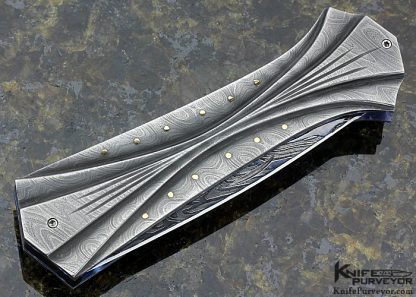 Arthur Whale Custom Knife Fluted Damascus with 18Kt. Gold Inlays Linerlock - Image 4