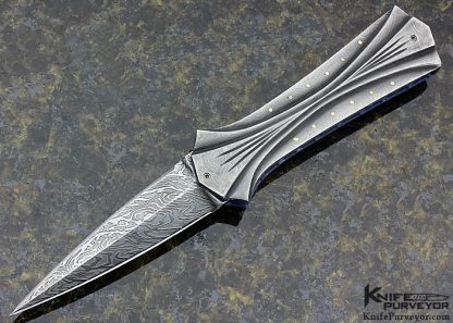 Arthur Whale Custom Knife Fluted Damascus with 18Kt. Gold Inlays Linerlock