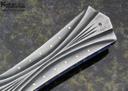 Arthur Whale Custom Knife Fluted Damascus with 18Kt. Gold Inlays Linerlock - Image 3