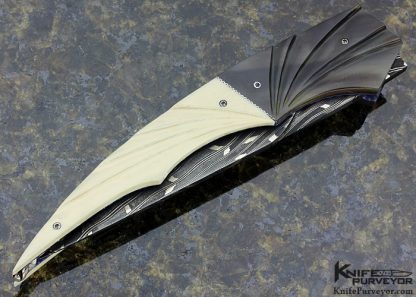 Arthur Whale Custom Knife Carved Horn Tooth and Anodized Titanium with Carved Damascus Linerlock - Image 4