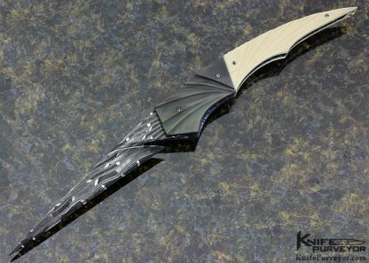 Arthur Whale Custom Knife Carved Horn Tooth and Anodized Titanium with Carved Damascus Linerlock