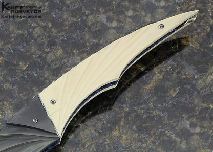 Arthur Whale Custom Knife Carved Horn Tooth and Anodized Titanium with Carved Damascus Linerlock - Image 3