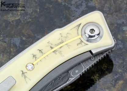 Chris Reeve Custom Knife "Mnandi" Scrimshawed by Bob Hergert with (2) .25 Kt. Diamonds & 18Kt. Gold Wire Linerlock - Image 5