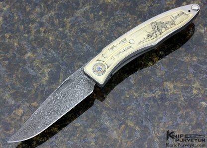 Chris Reeve Custom Knife "Mnandi" Scrimshawed by Bob Hergert with (2) .25 Kt. Diamonds & 18Kt. Gold Wire Linerlock