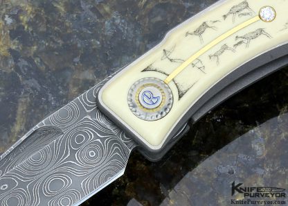 Chris Reeve Custom Knife "Mnandi" Scrimshawed by Bob Hergert with (2) .25 Kt. Diamonds & 18Kt. Gold Wire Linerlock - Image 2