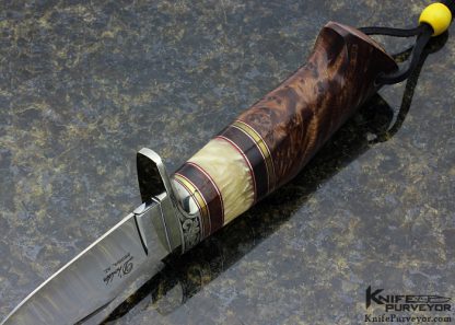 D'Holder Custom Knife Engraved by Pat Holder Natchez with Musk Ox Horn and Royal Russian Walnut Clip Blade Hunter - Image 7