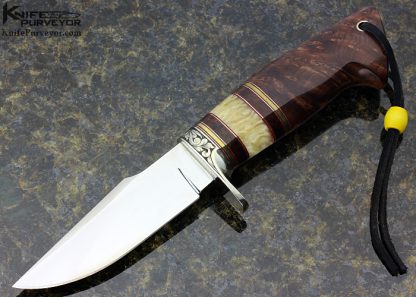 D'Holder Custom Knife Engraved by Pat Holder Natchez with Musk Ox Horn and Royal Russian Walnut Clip Blade Hunter