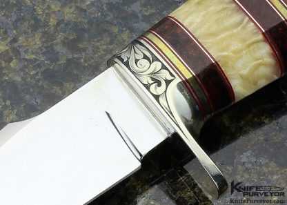 D'Holder Custom Knife Engraved by Pat Holder Natchez with Musk Ox Horn and Royal Russian Walnut Clip Blade Hunter - Image 2