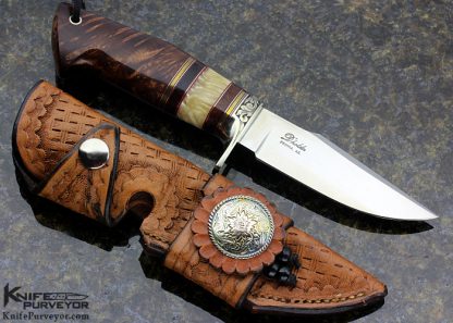 D'Holder Custom Knife Engraved by Pat Holder Natchez with Musk Ox Horn and Royal Russian Walnut Clip Blade Hunter - Image 4