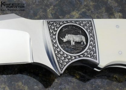 D'Holder Custom Knife Engraved by Bruce Shaw  Finger Grooved Clip Blade Hunter Rhino - Image 2