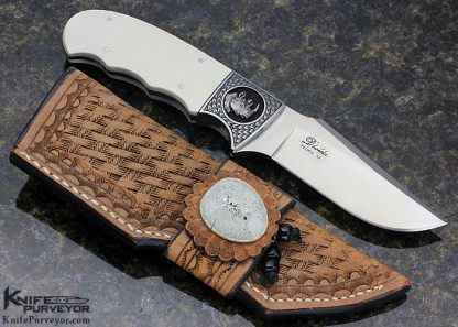 D'Holder Custom Knife Engraved by Bruce Shaw  Finger Grooved Clip Blade Hunter Rhino - Image 7