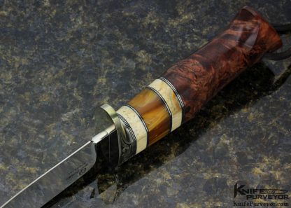 D'Holder Custom Knife Engraved by Pat Holder with Oosic, Redwood Burl and Yellow Amber Natchez Clip Blade Hunter - Image 6