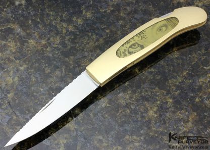 Joe Kious Custom Knife Ron Luebke Jr Engraved with Amber and 18 Kt Gold Interframe Lockback 13010