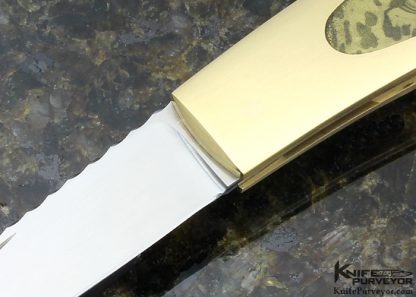 Joe Kious Custom Knife Ron Luebke Jr Engraved with Amber and 18 Kt Gold Interframe Lockback - Image 2