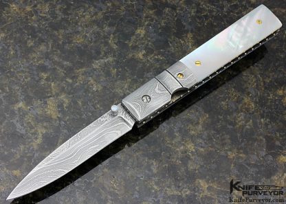 Mel Pardue Custom Knife Damascus and Mother of Pearl Linerlock Physicians Knife