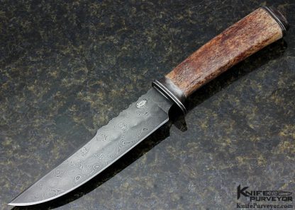 Mike Sanders Custom Knife with Craig Barr Damascus and Oosic Bowie