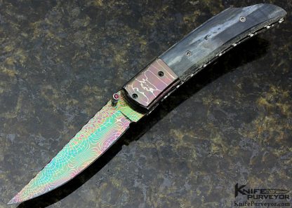 Wayne Whittaker Custom Knife  Blued Robert Eggerling Damascus Linerlock