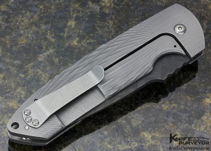 Les George Custom Knife Tephra-Pattern 3-D Machined Titanium Rockeye with Textured Carbon Fiber Inlay Frame Lock Flipper - Image 4