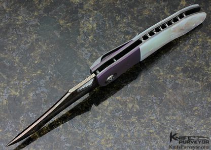 Allen Elishewitz Custom Knife Mother of Pearl & Damascus Pirate Linerlock - Image 6