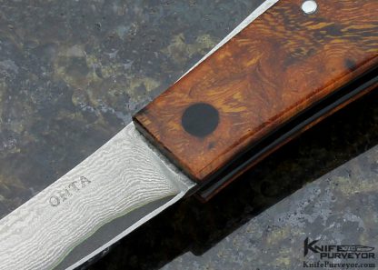 Ohta Custom Knife San Mai Damascus & Desert Ironwood Friction Folder - Image 2