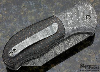 Chuck Gedraitis Custom Knife "Puffin Flipper" with Carbon Fiber and Mike Norris Stainless Damascus Linerlock - Image 4