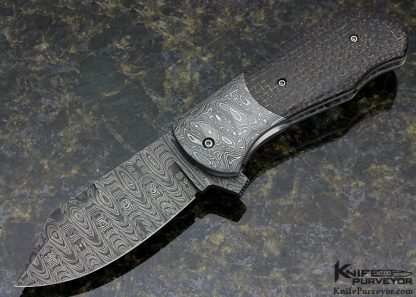 Chuck Gedraitis Custom Knife "Puffin Flipper" with Carbon Fiber and Mike Norris Stainless Damascus Linerlock