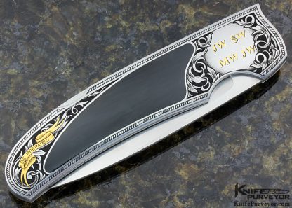 Warren Osborne Custom Knife Tim George and Lisa Tomlin Engraved Edwards Black Jade Interframe Eagle Scout Lockback #6 4 Initials - Image 2