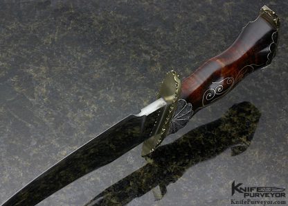 Jay Hendrickson M.S. Custom Knife Filework Brass, Hand Forged W2 Steel ST-23 Fighter with Fine Silver Wire Inlaid Curly Maple with Extended Tang - Image 6