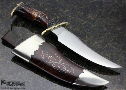 Jay Hendrickson M.S. Custom Knife Filework Brass, Hand Forged W2 Steel ST-23 Fighter with Fine Silver Wire Inlaid Curly Maple with Extended Tang - Image 4