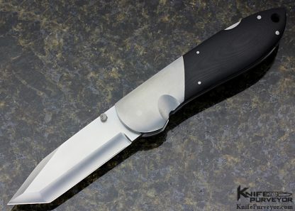 Joe Kious Custom Knife Tactical Lockback with Bead Blasted ATS-34 Tanto and Black Linen Micarta Scales