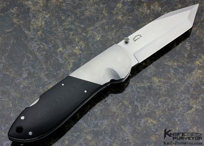 Joe Kious Custom Knife Tactical Lockback with Bead Blasted ATS-34 Tanto and Black Linen Micarta Scales - Image 4