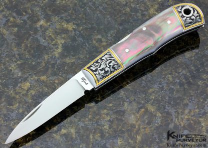 Ryuichi Kawamura Custom Knife Black Lip Tahitian Pearl Shell Lockback Engraved by Jon Robyn