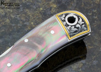 Ryuichi Kawamura Custom Knife Black Lip Tahitian Pearl Shell Lockback Engraved by Jon Robyn - Image 3