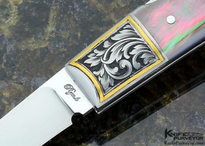 Ryuichi Kawamura Custom Knife Black Lip Tahitian Pearl Shell Lockback Engraved by Jon Robyn - Image 2