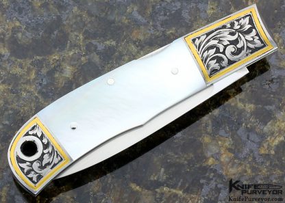 Ryuichi Kawamura Custom Knife Mother of Pearl Shell Lockback Engraved by Jon Robyn - Image 4