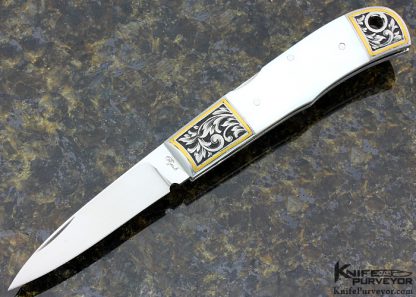 Ryuichi Kawamura Custom Knife Mother of Pearl Shell Lockback Engraved by Jon Robyn