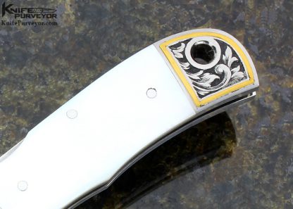 Ryuichi Kawamura Custom Knife Mother of Pearl Shell Lockback Engraved by Jon Robyn - Image 3