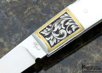 Ryuichi Kawamura Custom Knife Mother of Pearl Shell Lockback Engraved by Jon Robyn - Image 2