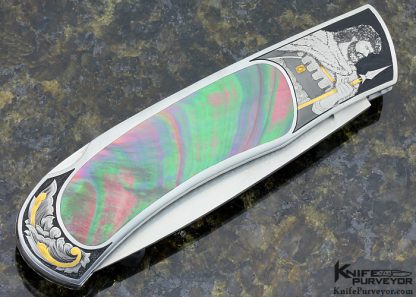 John W. Smith Custom Knife Engraved Black Lip Tahitian Pearl Shell Inlay Lockback - Image 3